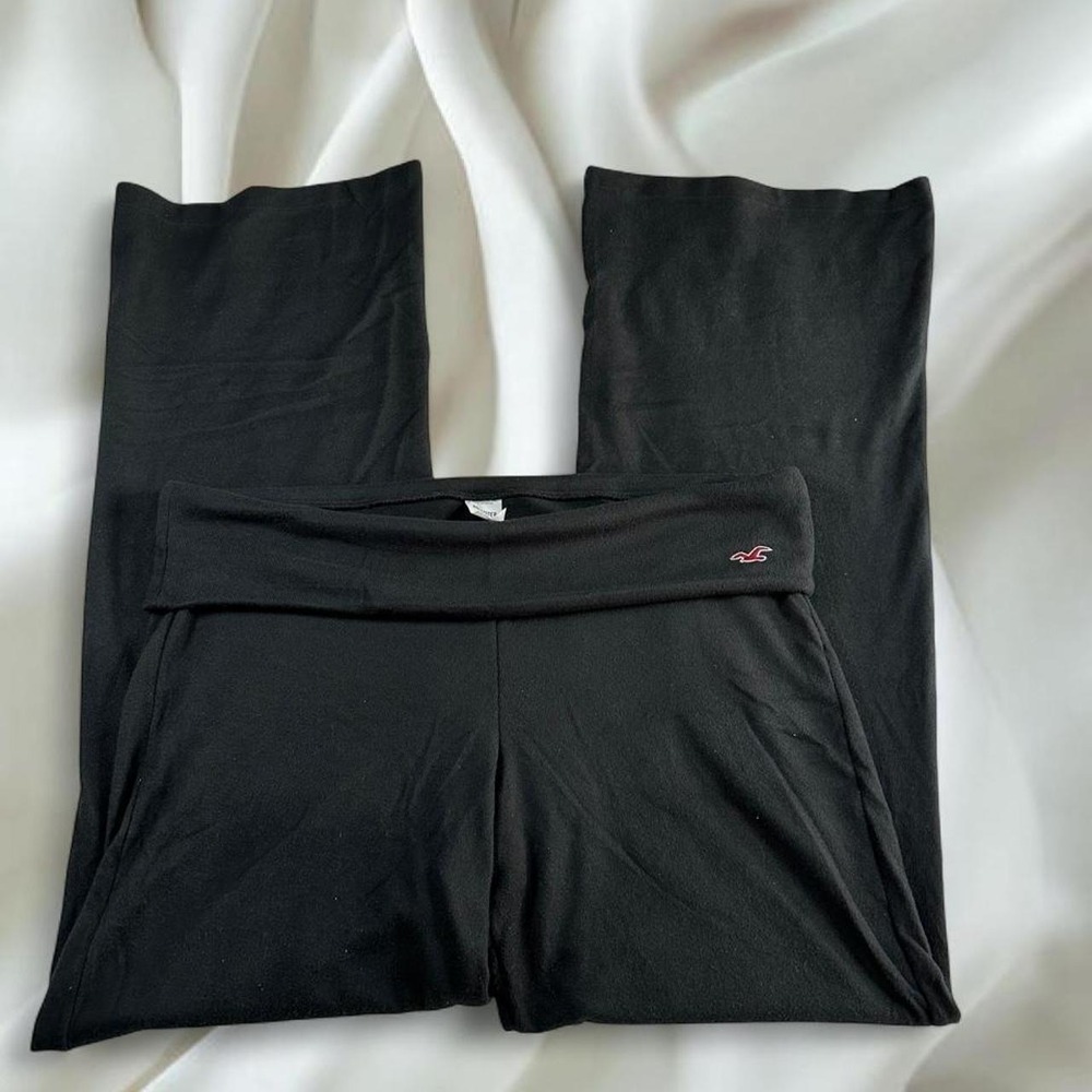 Hollister black logo fold over flare sweatpants Y2K vintage mcbling